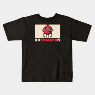 "auTOMATOn" Tomato Robot Pun Brutalism Kids T-Shirt